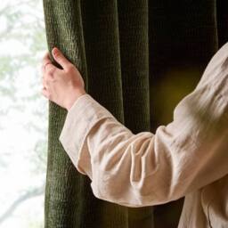 Yard Heath Washed Velvet Fully Lined Eyelet Curtain Pair in Olive - Size: 229 cm width x 137 cm drop - thumbnail 2