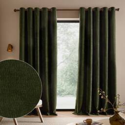 Yard Heath Washed Velvet Fully Lined Eyelet Curtain Pair in Olive - Size: 229 cm width x 137 cm drop - thumbnail 1