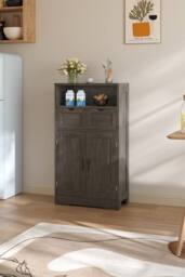Living and Home Wooden Sideboard Storage Cabinet in Grey - thumbnail 3
