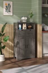 Living and Home Wooden Sideboard Storage Cabinet in Grey - thumbnail 1