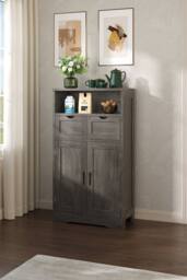 Living and Home Wooden Sideboard Storage Cabinet in Grey - thumbnail 4