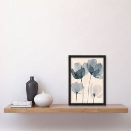 "Artery8 Soft Black White Light Watercolour Poppy Flowers Framed Art Print in Blue - Size: W12"" x H16""" - thumbnail 4