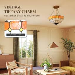 HOMCOM Ceiling Light, Vintage Tiffany Style Chandelier with Sockets in Orange - thumbnail 4