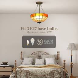 HOMCOM Ceiling Light, Vintage Tiffany Style Chandelier with Sockets in Orange - thumbnail 6
