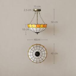 HOMCOM Ceiling Light, Vintage Tiffany Style Chandelier with Sockets in Orange - thumbnail 3