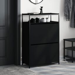 Berkfield Home Shoe Cabinet Black 75x34x112 cm Engineered Wood - Size: 75 x 34 x 112 cm - thumbnail 3