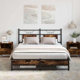 Berkfield Home Bed Frame without Mattress Smoked Oak 140x200 cm Engineered Wood in Brown - thumbnail 1