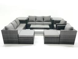 Fimous Rattan Garden Furniture Sofa Set with Coffee table Armchair 2 Side Tables 2 Big Footstools Dark Grey Mixed - thumbnail 2
