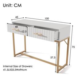 Fascinate White 2-Drawer Chest of Drawers - Modern Ribbed Design, Gold Handles - thumbnail 2