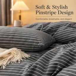 Pamposh Pin Stripes Duvet Cover Sets King Size Reversible Bedding Sets in Charcoal - Size: Single - thumbnail 7