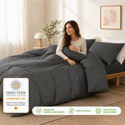Pamposh Pin Stripes Duvet Cover Sets King Size Reversible Bedding Sets in Charcoal - Size: Single - thumbnail 3