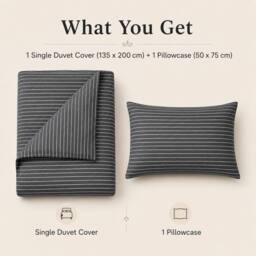 Pamposh Pin Stripes Duvet Cover Sets King Size Reversible Bedding Sets in Charcoal - Size: Single - thumbnail 9