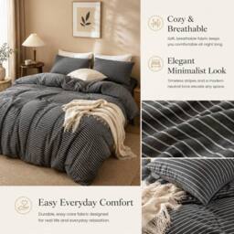 Pamposh Pin Stripes Duvet Cover Sets King Size Reversible Bedding Sets in Charcoal - Size: Single - thumbnail 4