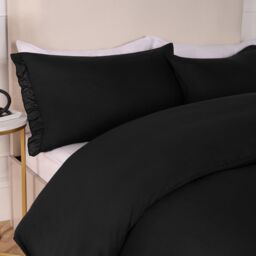 OHS Frill Edge Decor Duvet Cover with Pillowcase Bedding Set in Black - Size: Double - thumbnail 2