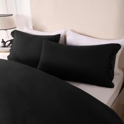 OHS Frill Edge Decor Duvet Cover with Pillowcase Bedding Set in Black - Size: Double - thumbnail 3
