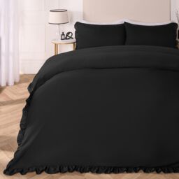OHS Frill Edge Decor Duvet Cover with Pillowcase Bedding Set in Black - Size: Double - thumbnail 1
