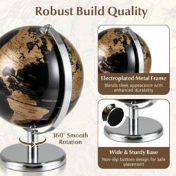 Costway Metallic Black World Globe 20CM Rotating Earth Globe w/Metal Stand - thumbnail 8