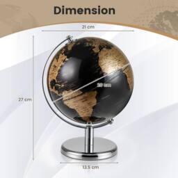 Costway Metallic Black World Globe 20CM Rotating Earth Globe w/Metal Stand - thumbnail 3