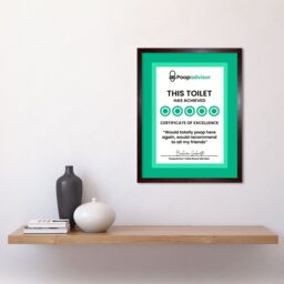 "Artery8 Wall Art Print Funny Bathroom Five Stars Poop Advisor Toilet Sign Bathroom Decor Art Framed in Brown - Size: W12"" x H16""" - thumbnail 2