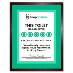 "Artery8 Wall Art Print Funny Bathroom Five Stars Poop Advisor Toilet Sign Bathroom Decor Art Framed in Brown - Size: W12"" x H16""" - thumbnail 1