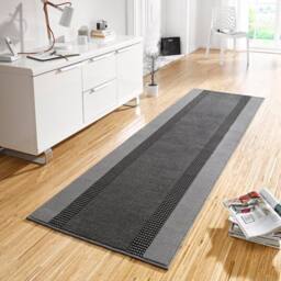 THE RUGS Designer Velours Band Rug & Runner Polypropylene Low Pile Rug in Grey - Size: 80 cm x 450 cm - thumbnail 6