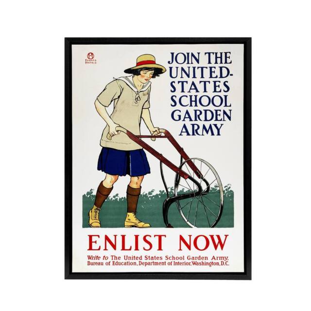 "Artery8 United States School Garden Army Framed Canvas Wall Art Print E Penfield in White - Size: W12"" x H16""" - image 1