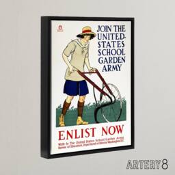 "Artery8 United States School Garden Army Framed Canvas Wall Art Print E Penfield in White - Size: W12"" x H16""" - thumbnail 2