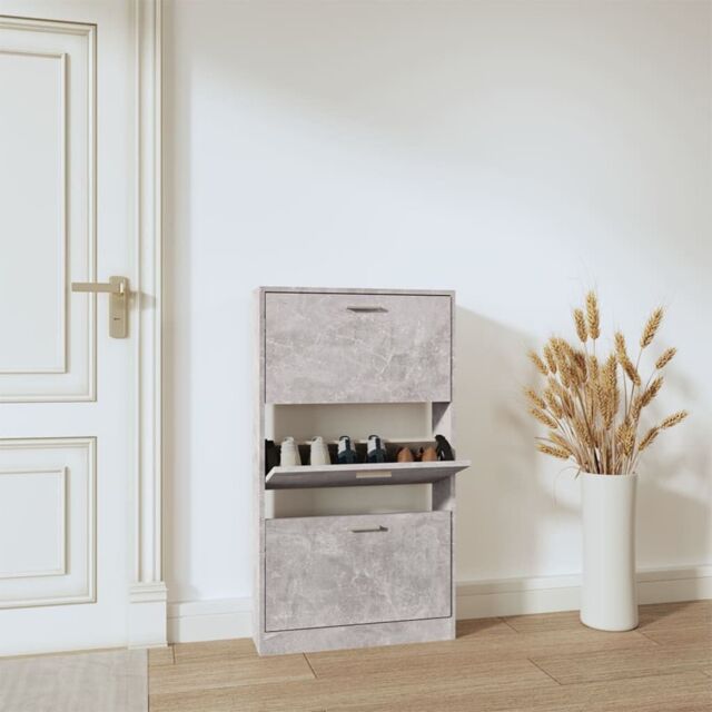Berkfield Home Shoe Cabinet Concrete Grey 59x17x108 cm Engineered Wood - Size: 59 x 17 x 108 cm - image 1
