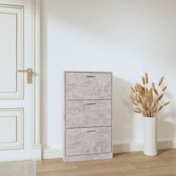 Berkfield Home Shoe Cabinet Concrete Grey 59x17x108 cm Engineered Wood - Size: 59 x 17 x 108 cm - thumbnail 3
