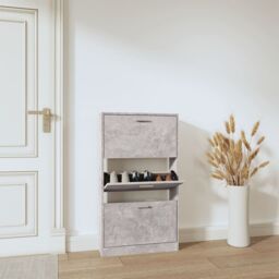 Berkfield Home Shoe Cabinet Concrete Grey 59x17x108 cm Engineered Wood - Size: 59 x 17 x 108 cm - thumbnail 1