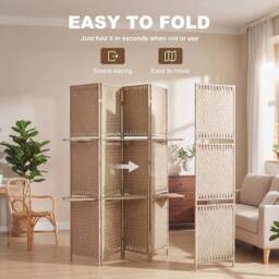 HOMCOM 4 Panel Folding Wall Divider Room with Shelves Privacy Screen Panels in Brown - thumbnail 4