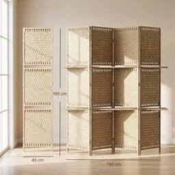 HOMCOM 4 Panel Folding Wall Divider Room with Shelves Privacy Screen Panels in Brown - thumbnail 3