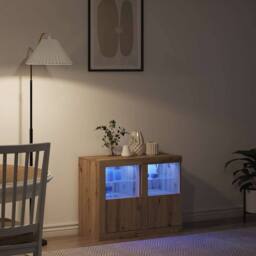 Berkfield Home Side Cabinets with LED Lights 2 pcs Artisan Oak 41x37x67 cm in Brown - Size: 41 x 37 x 67 cm - thumbnail 5