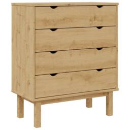 Berkfield Home Drawer Cabinet OTTA 76.5x39.5x90cm Solid Wood Pine in Light Brown - Size: 76.5x39.5x90 cm - thumbnail 1