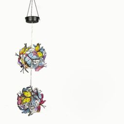 Obasyhig LED Solar Butterfly Ball Wind Chime Double Ball Light in Blue - thumbnail 3