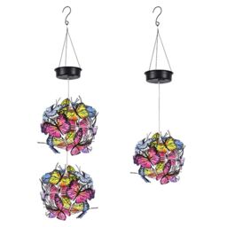Obasyhig LED Solar Butterfly Ball Wind Chime Double Ball Light in Blue - thumbnail 2