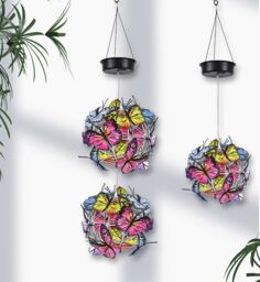 Obasyhig LED Solar Butterfly Ball Wind Chime Double Ball Light in Blue - thumbnail 1
