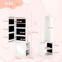 Costway Kids Jewelry Armoire 3-in-1 Jewelry Storage Organizer w/Mirror-White in White - thumbnail 5