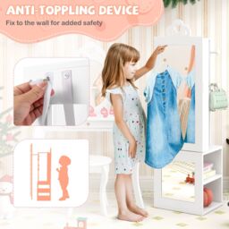 Costway Kids Jewelry Armoire 3-in-1 Jewelry Storage Organizer w/Mirror-White in White - thumbnail 6