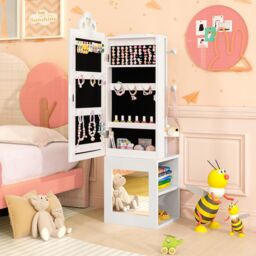 Costway Kids Jewelry Armoire 3-in-1 Jewelry Storage Organizer w/Mirror-White in White - thumbnail 4