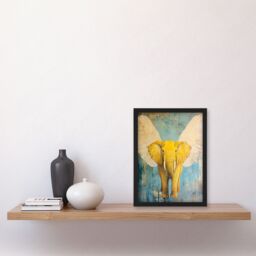 Artery8 Yellow Elephant With Angel Wings Oil Painting Framed Art Print - Size: A4 - thumbnail 4