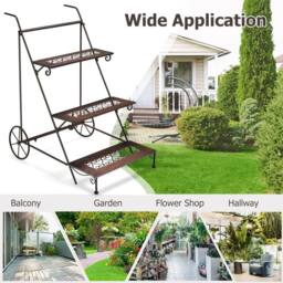 Kelvenix 3-Tier Metal Plant Stand Ladder Shaped in Brown - thumbnail 3