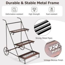 Kelvenix 3-Tier Metal Plant Stand Ladder Shaped in Brown - thumbnail 4