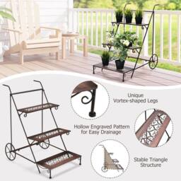 Kelvenix 3-Tier Metal Plant Stand Ladder Shaped in Brown - thumbnail 5
