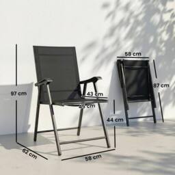 OUTSUNNY Folding Garden Chairs Set of 4 with High Back, Armrests in Black - thumbnail 3