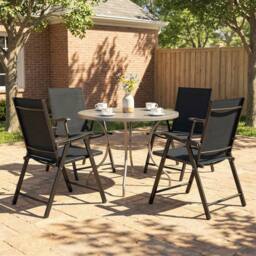 OUTSUNNY Folding Garden Chairs Set of 4 with High Back, Armrests in Black