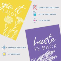 Wee Blue Coo Pack of 3 Floral Scottish Sayings Yellow Purple Blue Colourful Botanical Typography Unframed Wall Art Living Room Prints Set - thumbnail 4