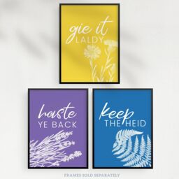 Wee Blue Coo Pack of 3 Floral Scottish Sayings Yellow Purple Blue Colourful Botanical Typography Unframed Wall Art Living Room Prints Set - thumbnail 5