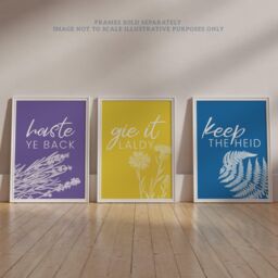 Wee Blue Coo Pack of 3 Floral Scottish Sayings Yellow Purple Blue Colourful Botanical Typography Unframed Wall Art Living Room Prints Set - thumbnail 6