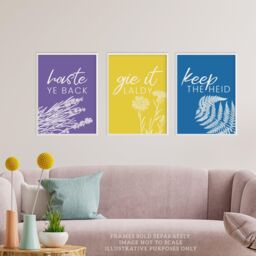 Wee Blue Coo Pack of 3 Floral Scottish Sayings Yellow Purple Blue Colourful Botanical Typography Unframed Wall Art Living Room Prints Set - thumbnail 2